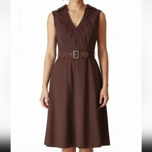 Cache Coeur Brown V-Neck Sheath Midi Dress